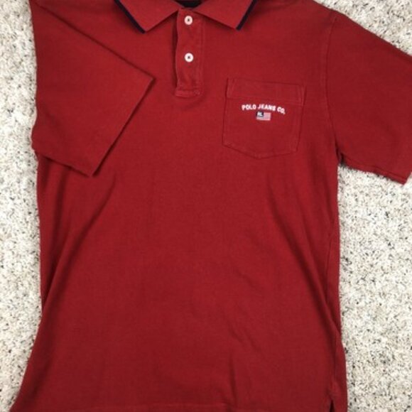 POLO JEANS CO RALPH LAUREN VTG 90s Adult Polo Shirt Medium Red Casual Spell Out - Picture 4 of 7